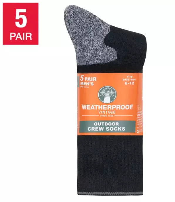 Weatherproof Vintage Men's Outdoor Crew Sock, 5-pair
