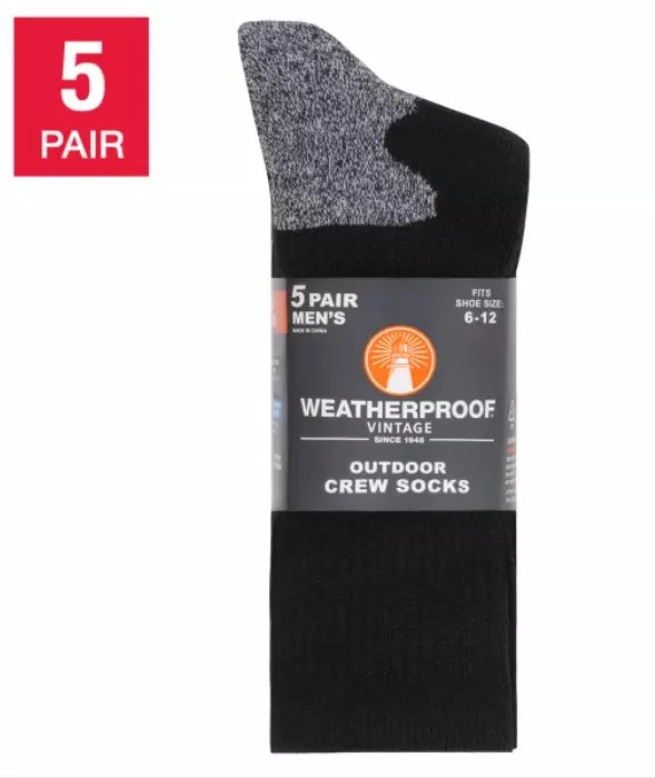 Weatherproof Vintage Men's Outdoor Crew Sock Black