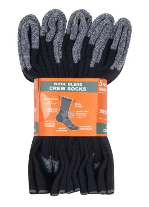 Weatherproof Vintage Men's Outdoor Crew Sock, 5-pair Black